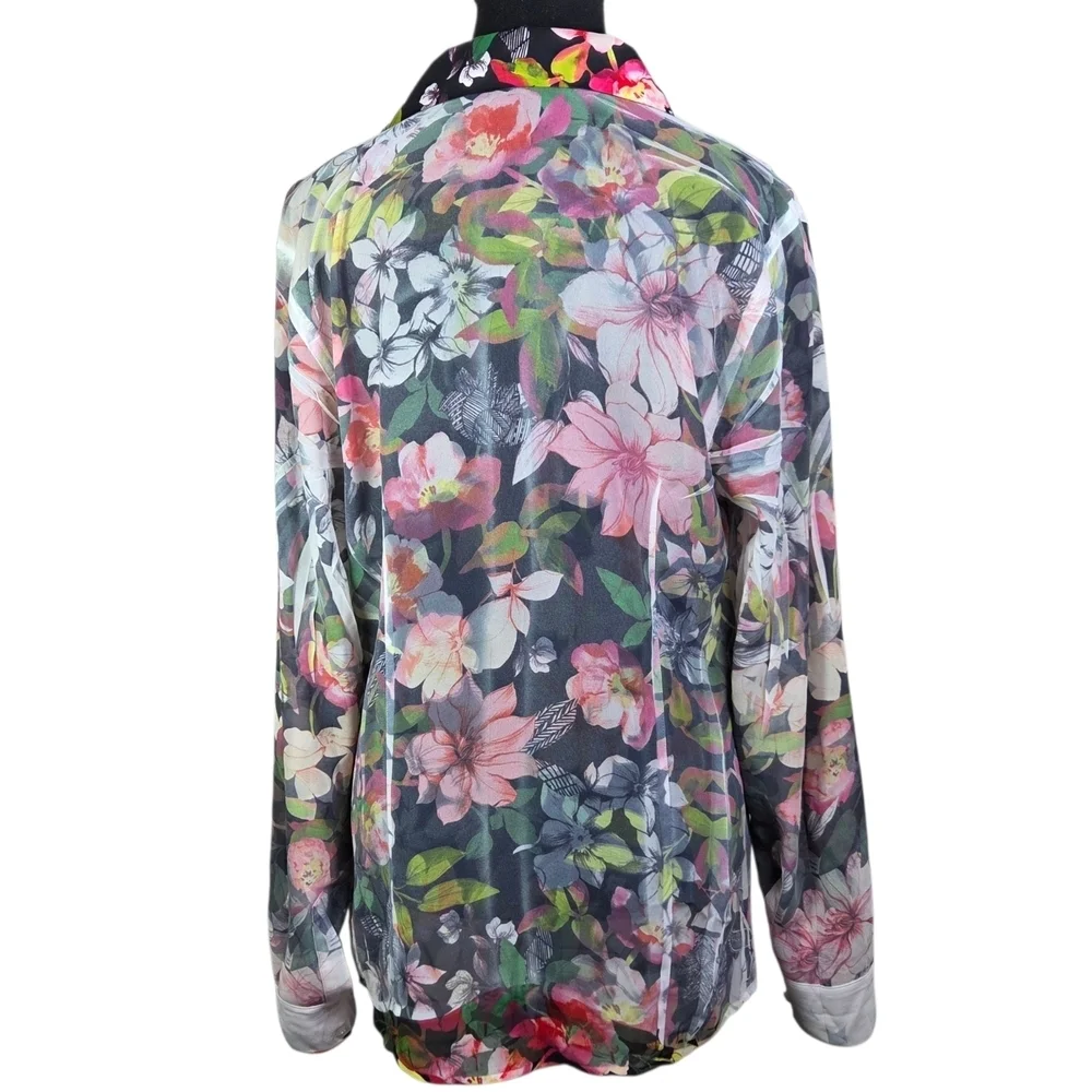 Guess Multicolor Floral Button Down "Inside Out " Blouse Size Med - Picture 4 of 6
